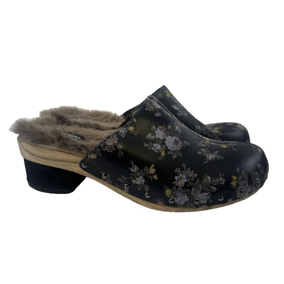 Jambu Handcrafted Monaco Mule Clog Black Floral Leather Faux Fur Lined Womens 10 - Picture 1 of 13